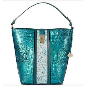 NWT Brahmin Shimmer Collection Shira Bucket Shoulder Bag - Peacock